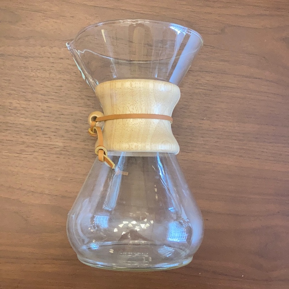 Vintage Chemex Pour Over Coffee Maker Pyrex Glass  Wood Collar 9.5"